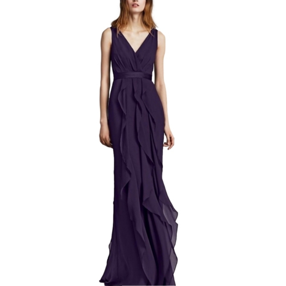 White by Vera Wang Amethyst Purple Wrapped Bodice Sleeveless Formal Gown…